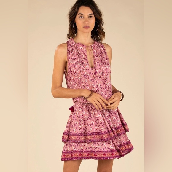 Poupette St. Barth Dresses & Skirts - Poupette St. Barth Designer Amora Mini Tassel Dress Boho Floral Pink Cerise Sz S